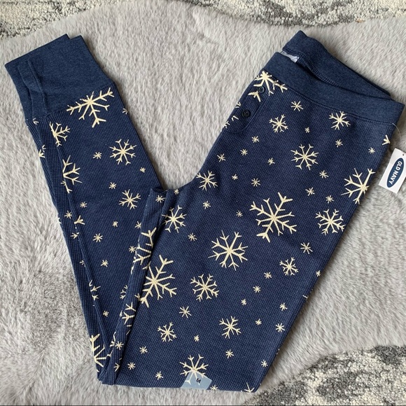 Old Navy Other - Old Navy NEW Blue Thermal Pajama Pants with Snowflakes M